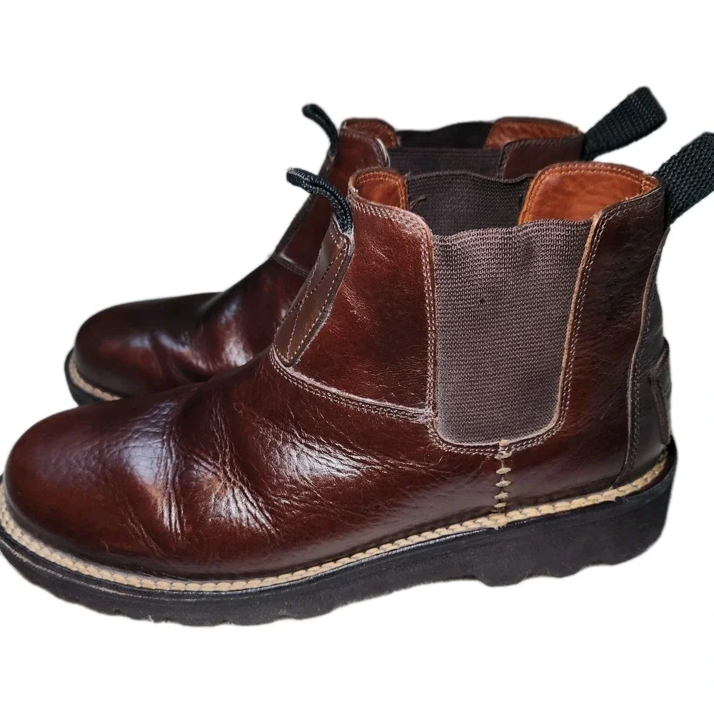 H.S. TRASK Chelsea Boots Mens 11.5 M Brown Genuine Bison Leather Brazil Slip-On